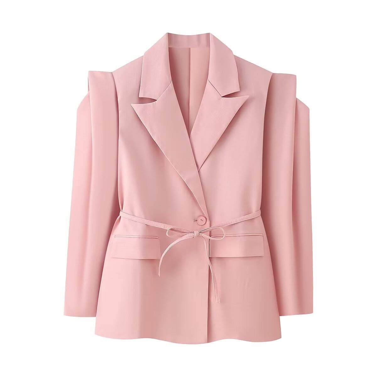 Eleganter Damen Blazer Mit V-ausschnitt Und Taillenbindung_voghion.com