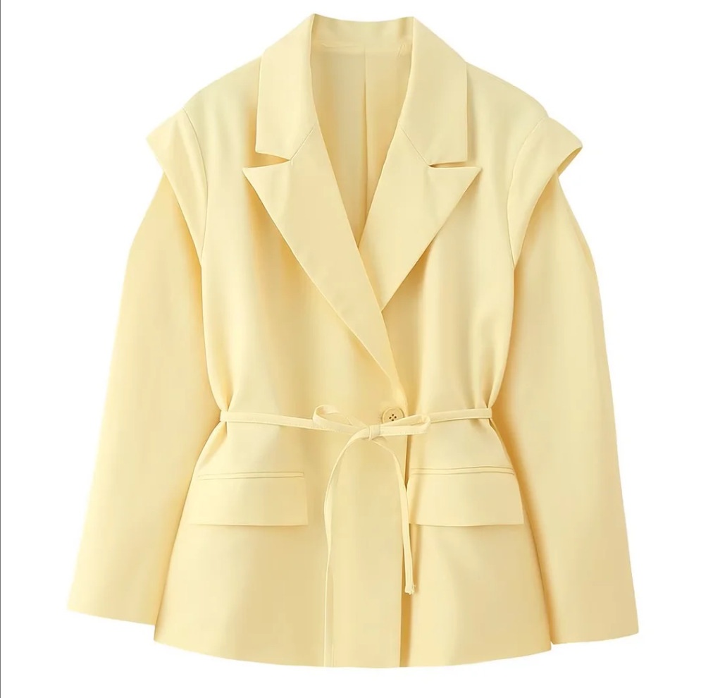 Eleganter Damen Blazer Mit V-ausschnitt Und Taillenbindung_voghion.com