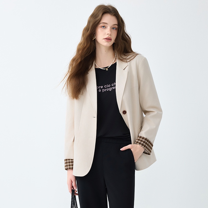 Blazer color caffè, modello casual da donna, stile europeo e americano, ideale per pendolari transfrontalieri._voghion.com