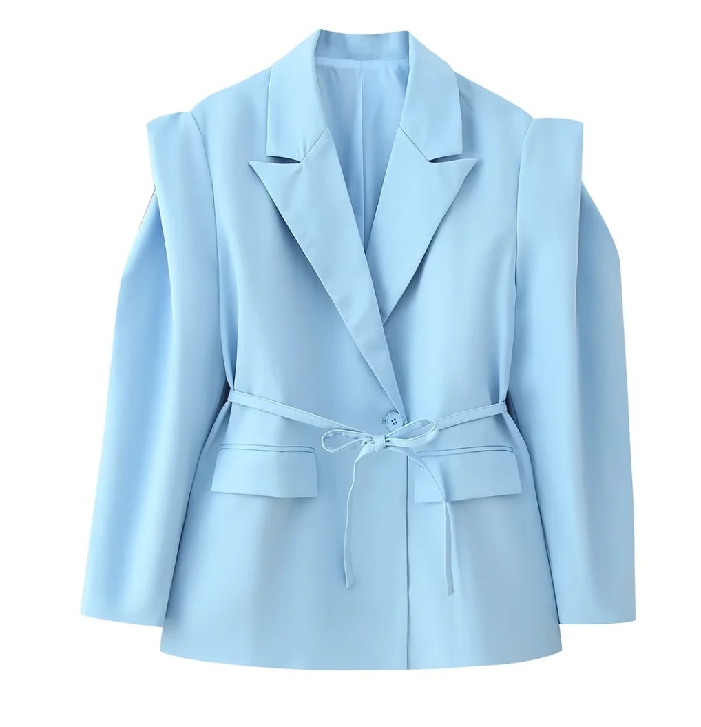 Eleganter Damen Blazer Mit V-ausschnitt Und Taillenbindung_voghion.com
