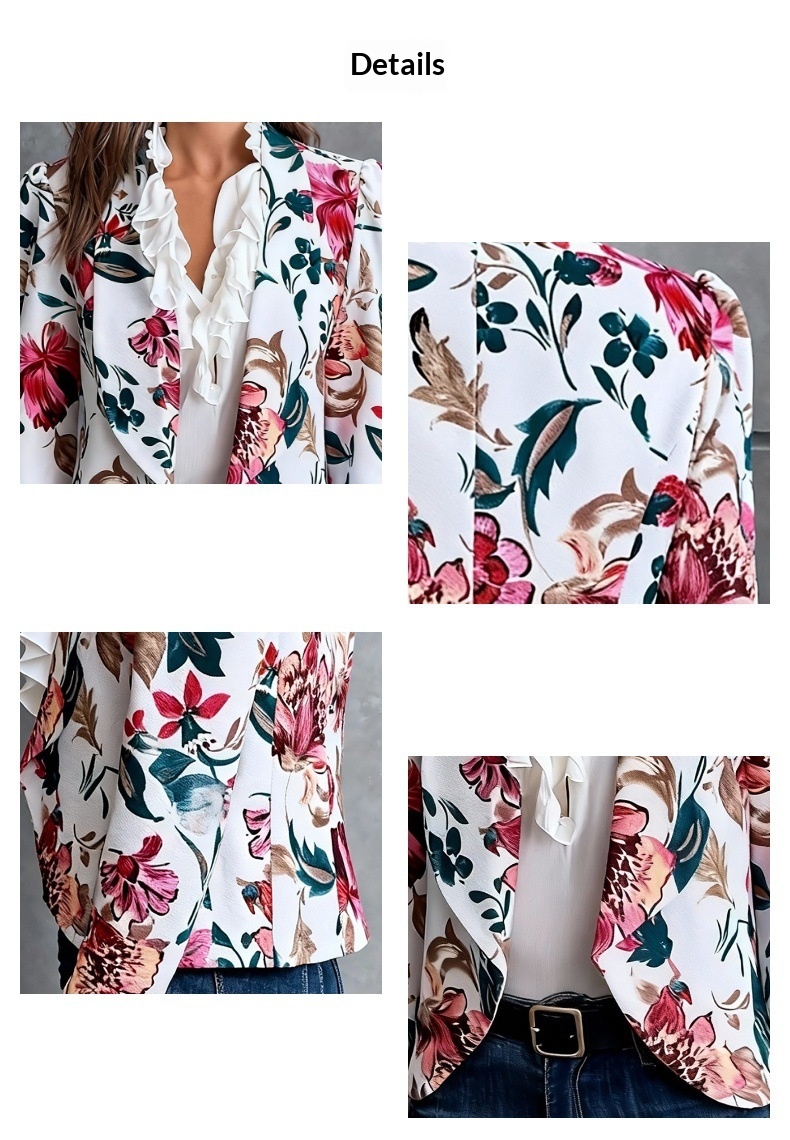 Blazer da donna a maniche lunghe con stampa floreale in stile transfrontaliero europeo-americano, adatto per il pendolarismo, alla moda, casual,_voghion.com