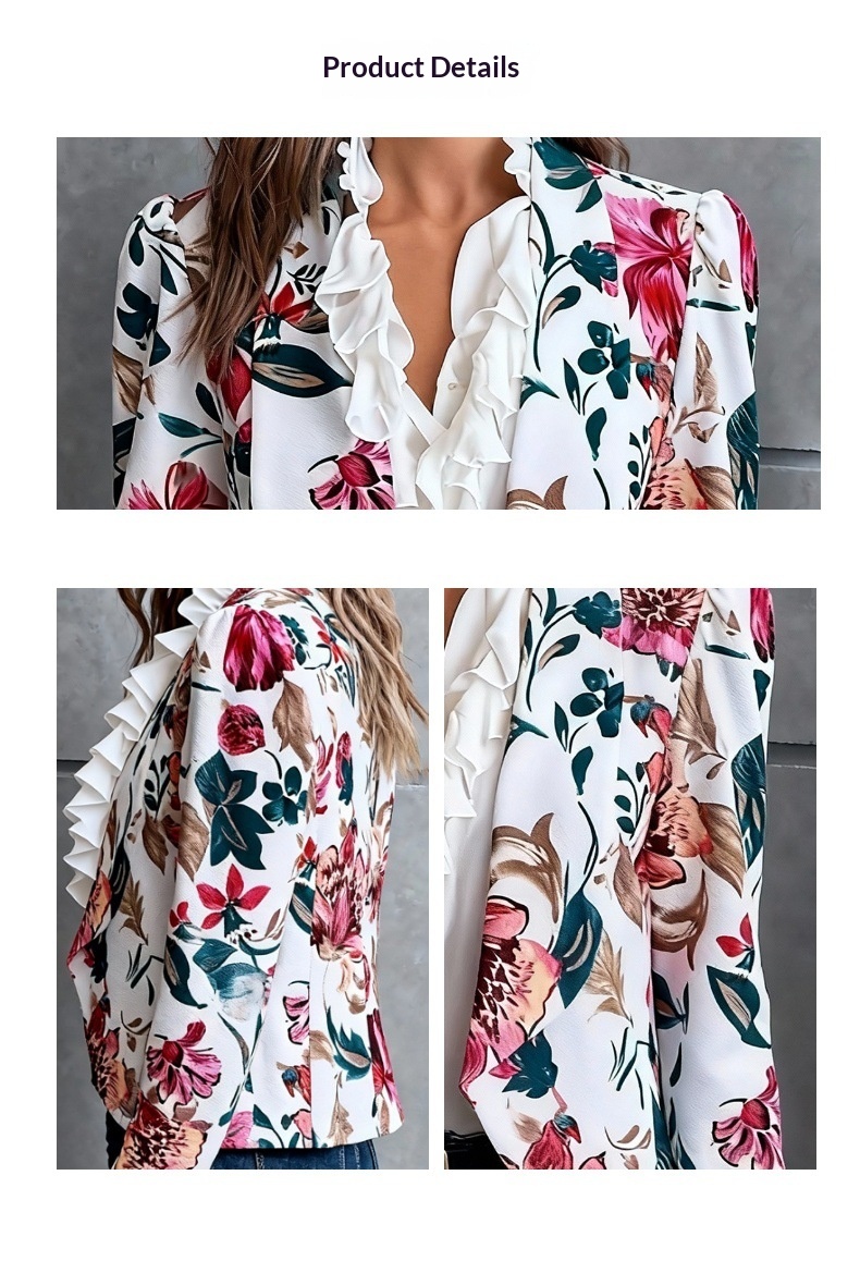 Blazer da donna a maniche lunghe con stampa floreale in stile transfrontaliero europeo-americano, adatto per il pendolarismo, alla moda, casual,_voghion.com