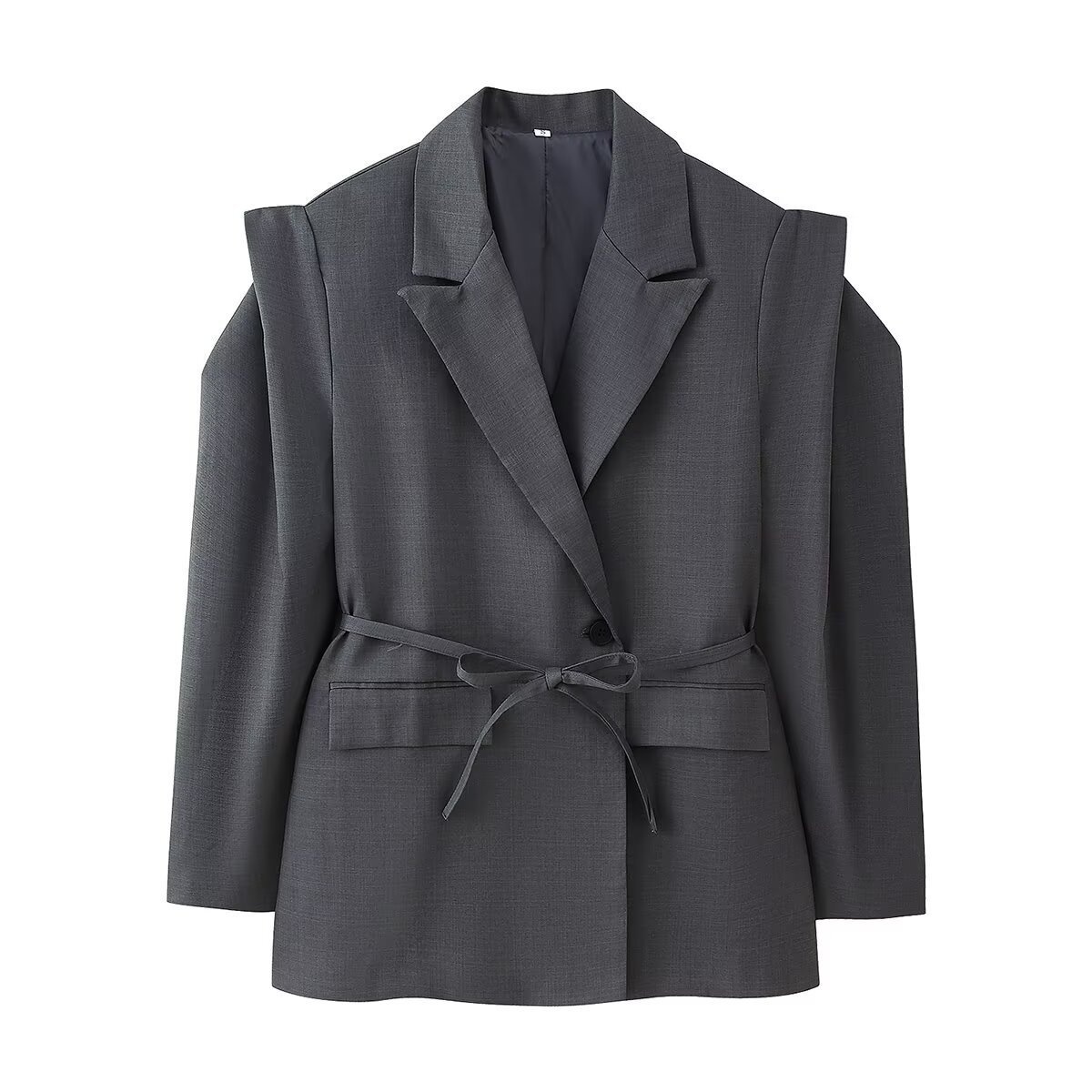 Eleganter Damen Blazer Mit V-ausschnitt Und Taillenbindung_voghion.com