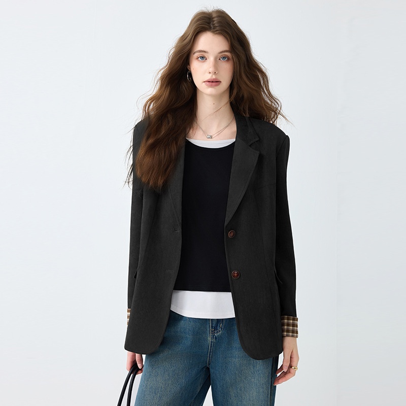 Blazer color caffè, modello casual da donna, stile europeo e americano, ideale per pendolari transfrontalieri._voghion.com