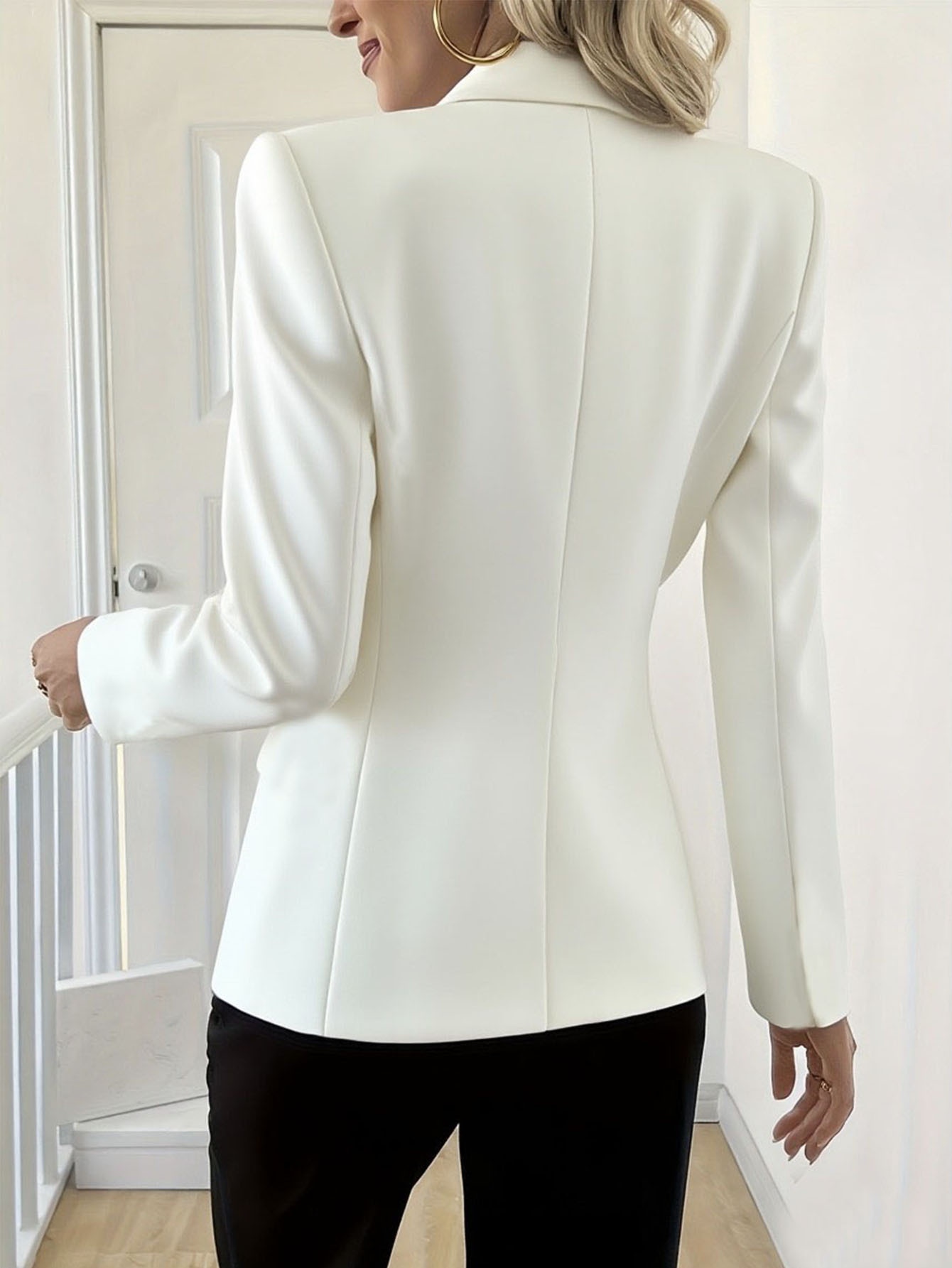 Damen Blazer Langarm Ein-knopf-sakko In Unifarben Elegant_voghion.com