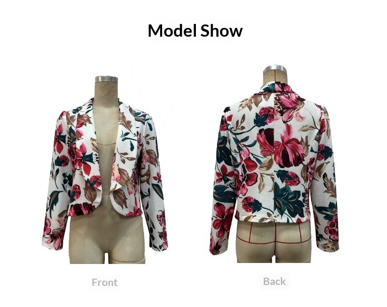 Blazer da donna a maniche lunghe con stampa floreale in stile transfrontaliero europeo-americano, adatto per il pendolarismo, alla moda, casual,_voghion.com