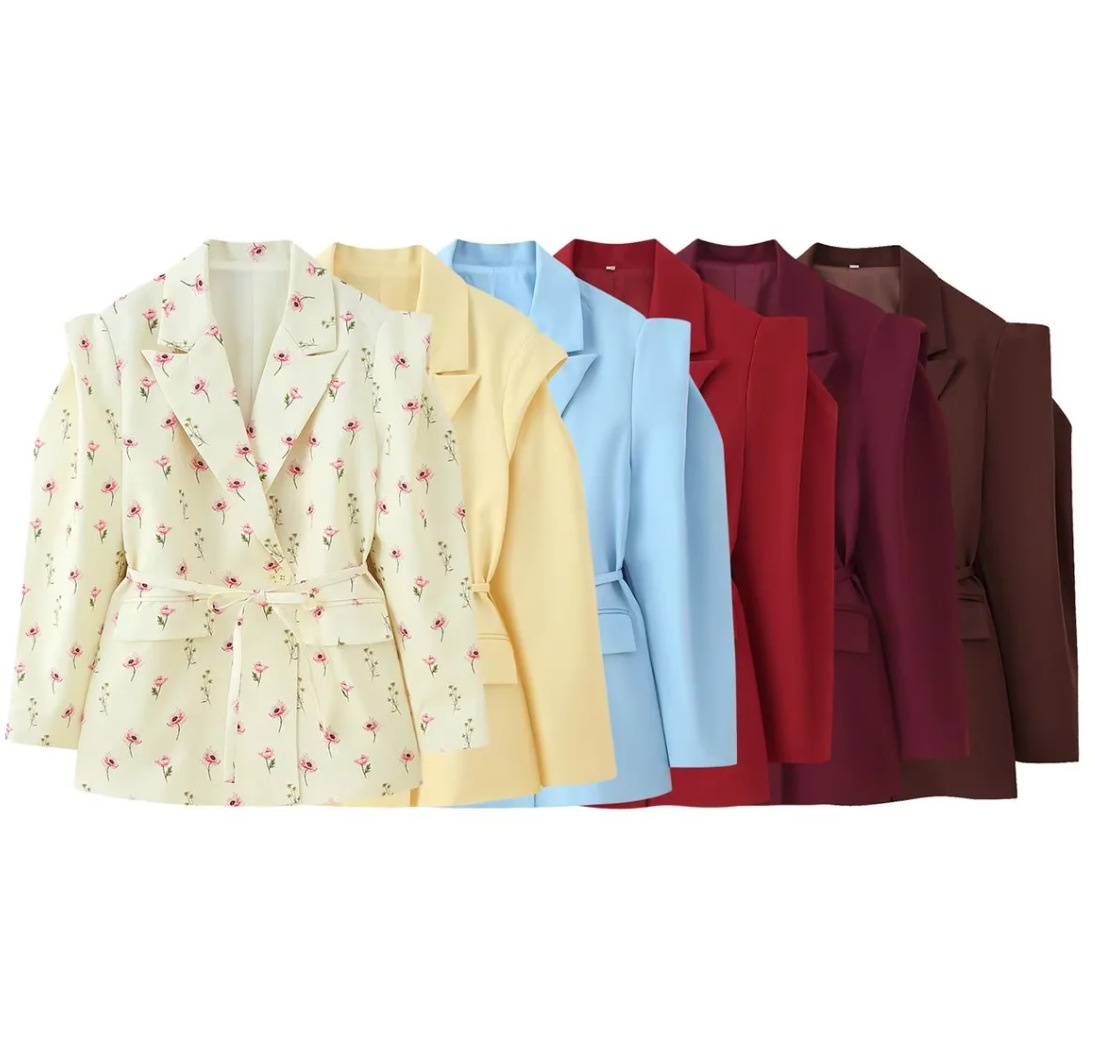Eleganter Damen Blazer Mit V-ausschnitt Und Taillenbindung_voghion.com