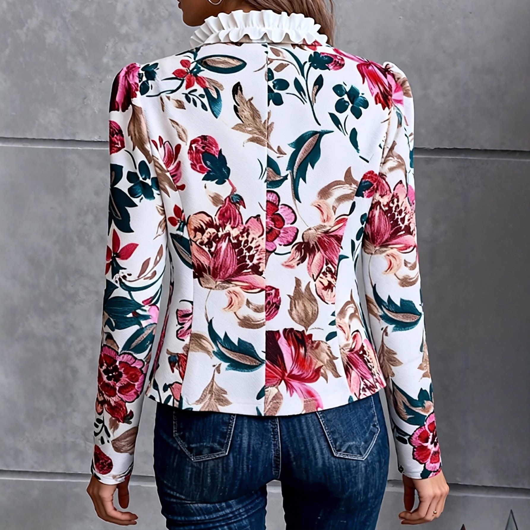 Blazer da donna a maniche lunghe con stampa floreale in stile transfrontaliero europeo-americano, adatto per il pendolarismo, alla moda, casual,_voghion.com