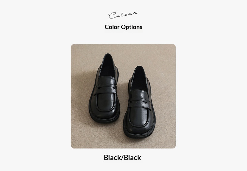 Black Women's Thick-soled Loafers Slip-on Chunky Heel Round Toe_voghion.com