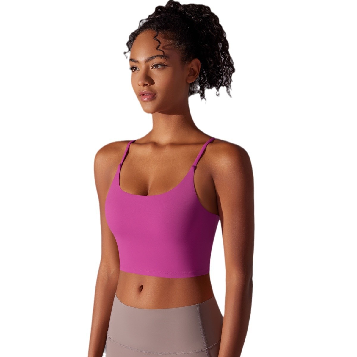 Tor zur Wildnis Neuer einfarbiger, doppelseitiger Nylon-Trainings-BH mit halbfixierten Cups, hochelastisch und eng anliegend._voghion.com