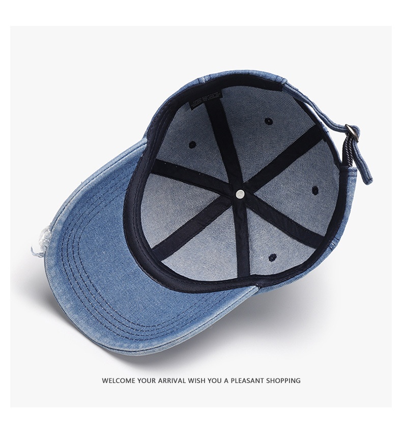 Distressed Denim Baseball Cap With Curved Brim For Men_voghion.com