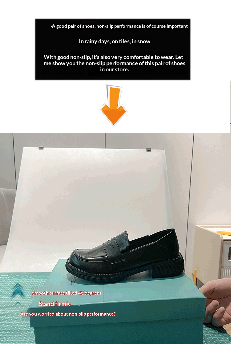 Black Women's Thick-soled Loafers Slip-on Chunky Heel Round Toe_voghion.com