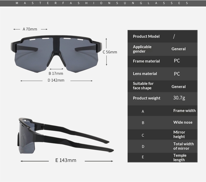 Lunettes de soleil Tor Zur Wildnis New Cross-Border Outdoor Sports Climbing Glasses pour hommes, coupe-vent, grande monture, monobloc, anti-UV, pour femmes_voghion.com