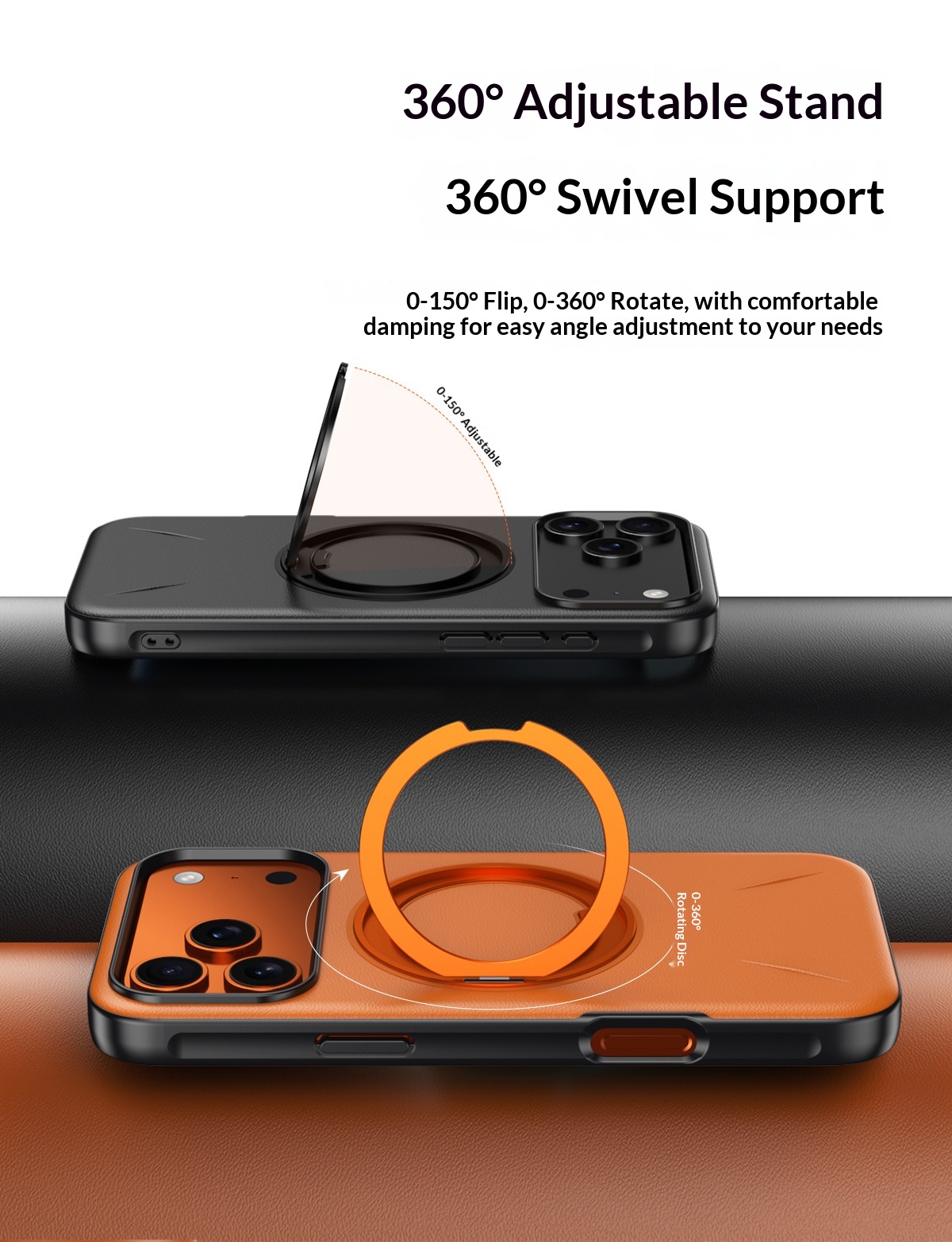 Unsichtbarer, drehbarer Ständer, kompatibel mit iPhone 17 Pro Max Hülle, magnetische Lederhalterung, Schutzhülle_voghion.com