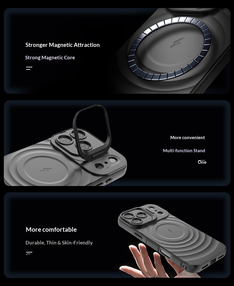 Cross-border Compatible IPhone Series Lens Full Coverage Invisible Stand 17 Corrugated Shockproof Phone Case_voghion.com