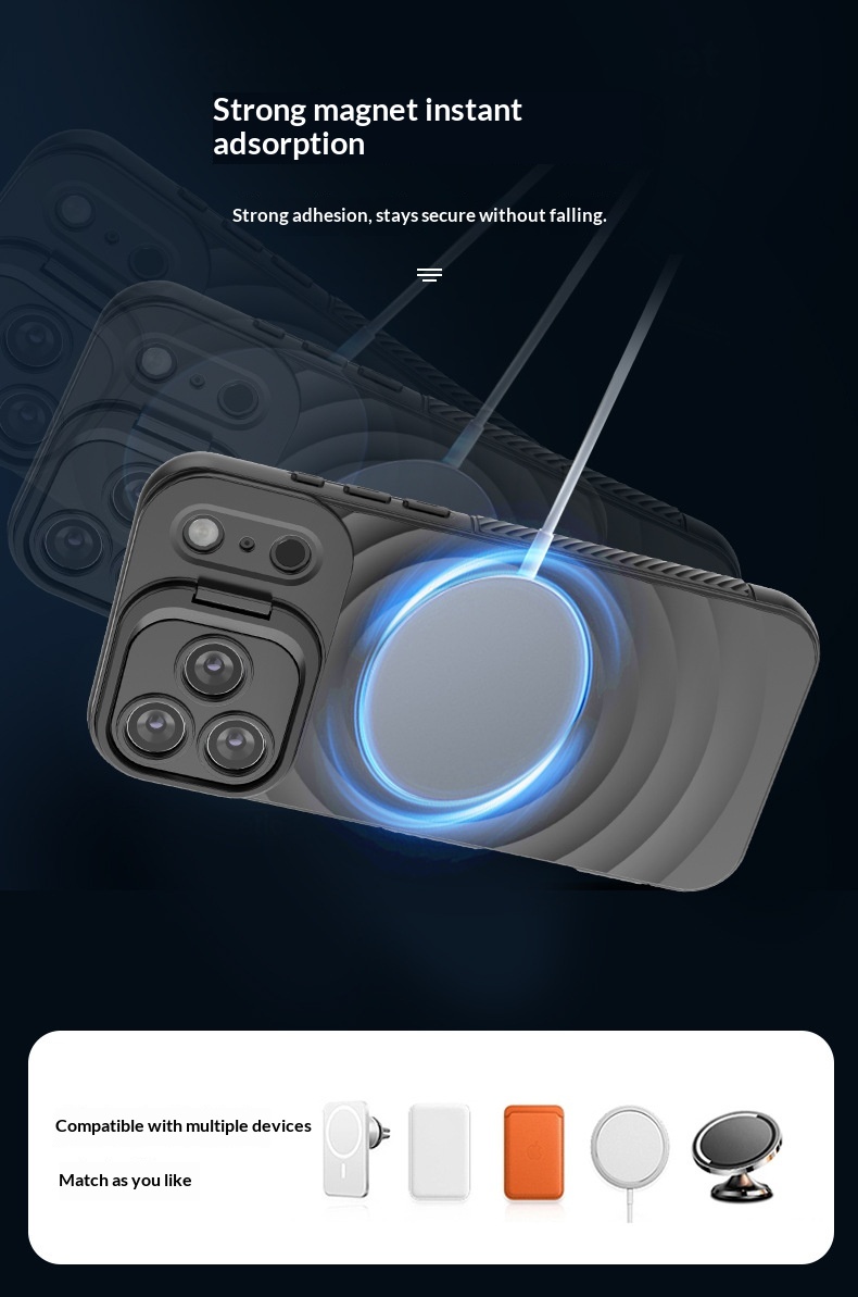 Cross-border Compatible IPhone Series Lens Full Coverage Invisible Stand 17 Corrugated Shockproof Phone Case_voghion.com