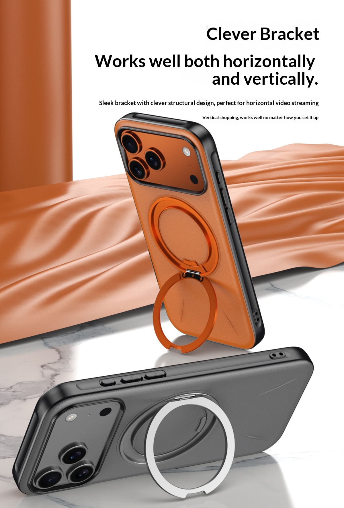 Unsichtbarer, drehbarer Ständer, kompatibel mit iPhone 17 Pro Max Hülle, magnetische Lederhalterung, Schutzhülle_voghion.com