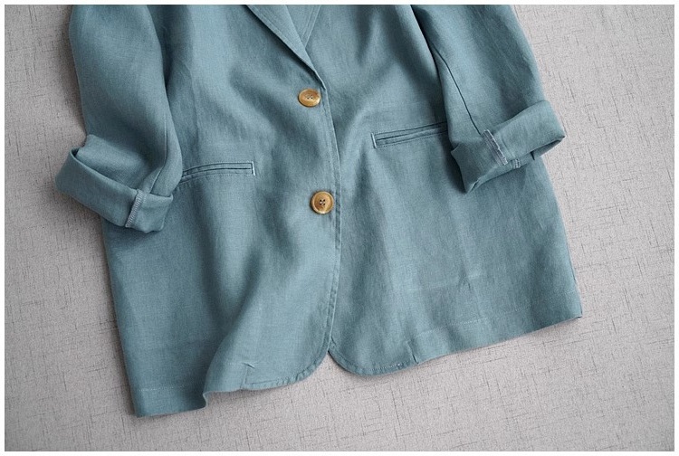 Blazer Donna Elegante In Misto Cotone E Lino A Maniche Lunghe_voghion.com