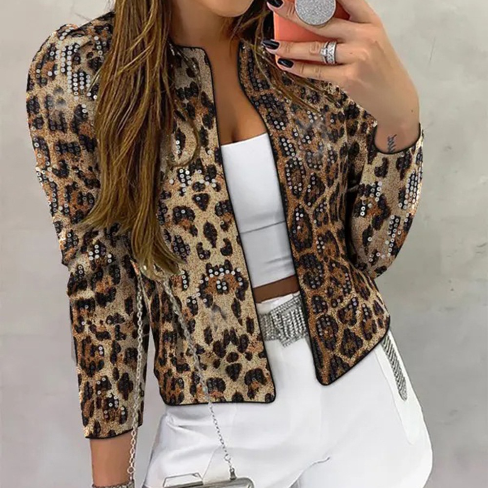 51944 European And American Foreign Trade 2025 Leopard Print Sequin Personality Outdoor Long Sleeve Blazer_voghion.com