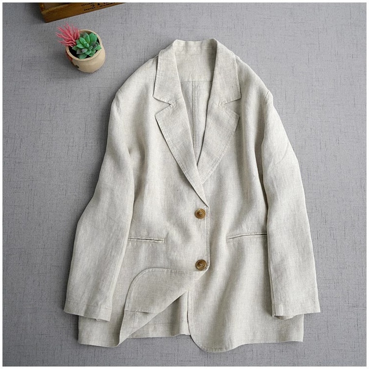 Blazer Donna Elegante In Misto Cotone E Lino A Maniche Lunghe_voghion.com