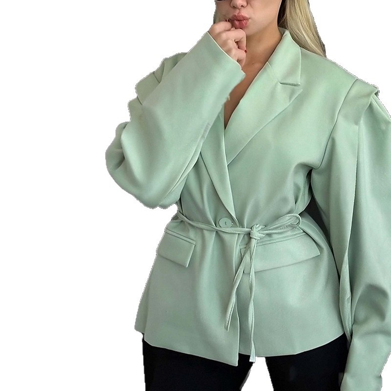 2026 Spring New Cross-Border European And American Fashion Casual Versatile Solid Color Slim-Fit Tie-Waist Blazer_voghion.com