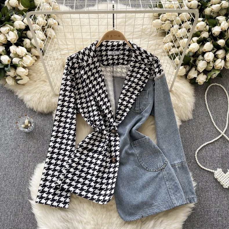 Light European And American High-End Blazer For Women Irregular Patchwork Denim Design Street Style Elegant Top_voghion.com