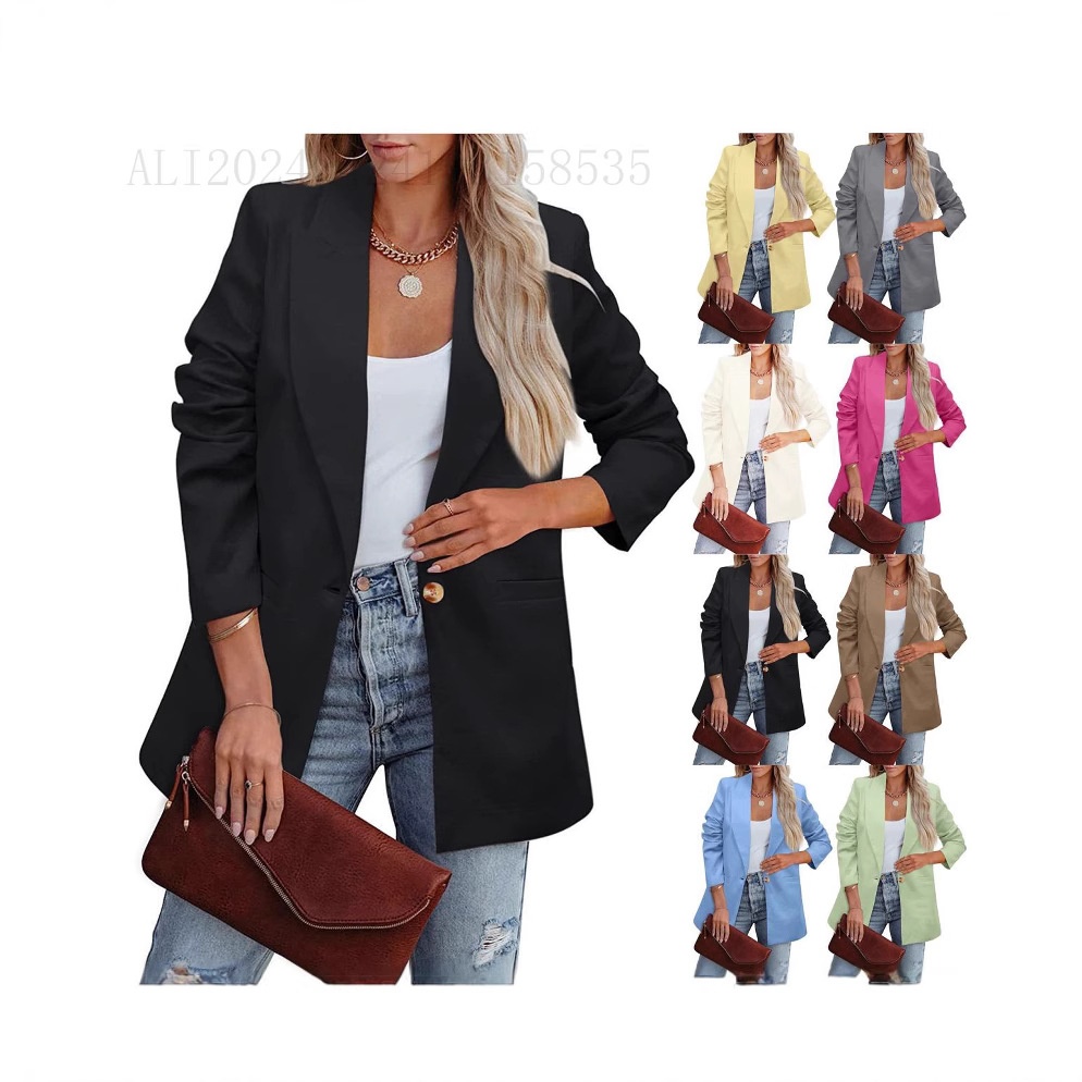 Blazer da donna a maniche lunghe, tinta unita, stile OL, nuovo, bestseller europeo e americano del 2025._voghion.com