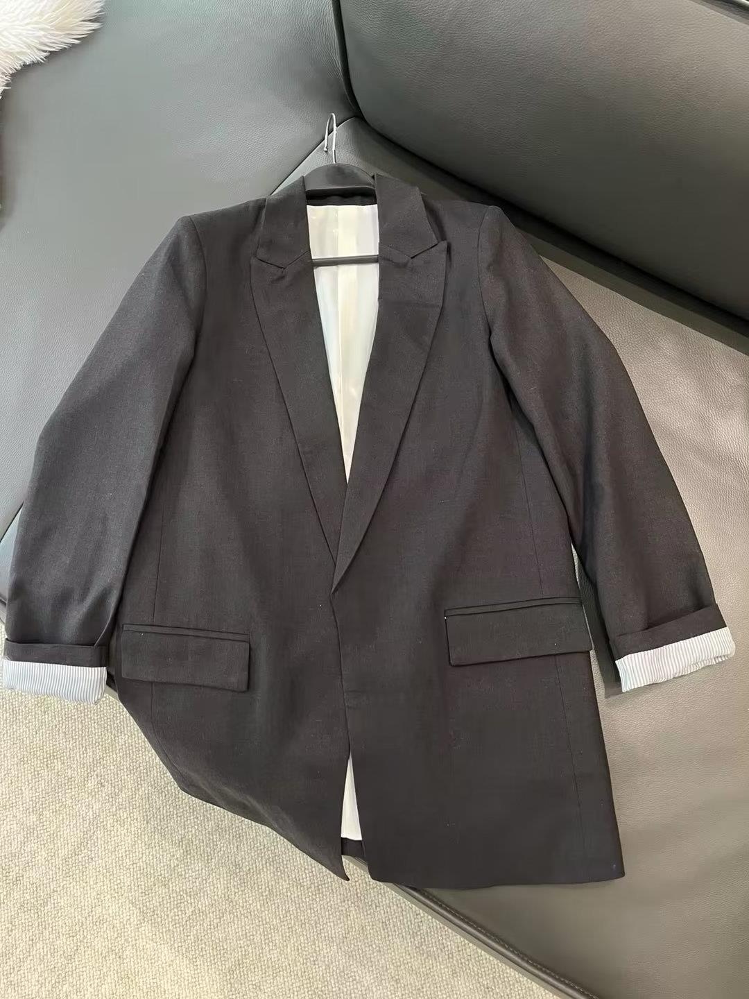 TAOP&ZA Frühherbstkollektion Damenbekleidung Europäischer und amerikanischer Stil Leinenblazer mit Revers und langen Ärmeln 2753330_voghion.com