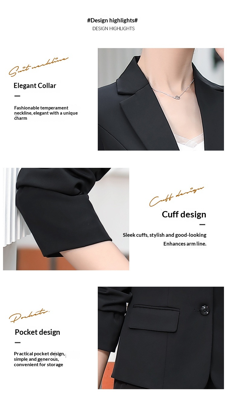 New Spring Collection Long-sleeve Set For Women, Formal Interview Attire, Slim-fit Black Blazer, Women's Suit_voghion.com