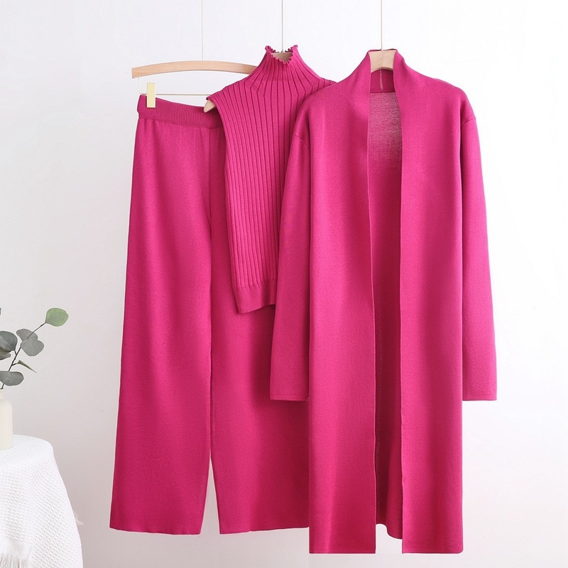 Ensemble blazer femme avec pull en maille et pantalon large casual_voghion.com