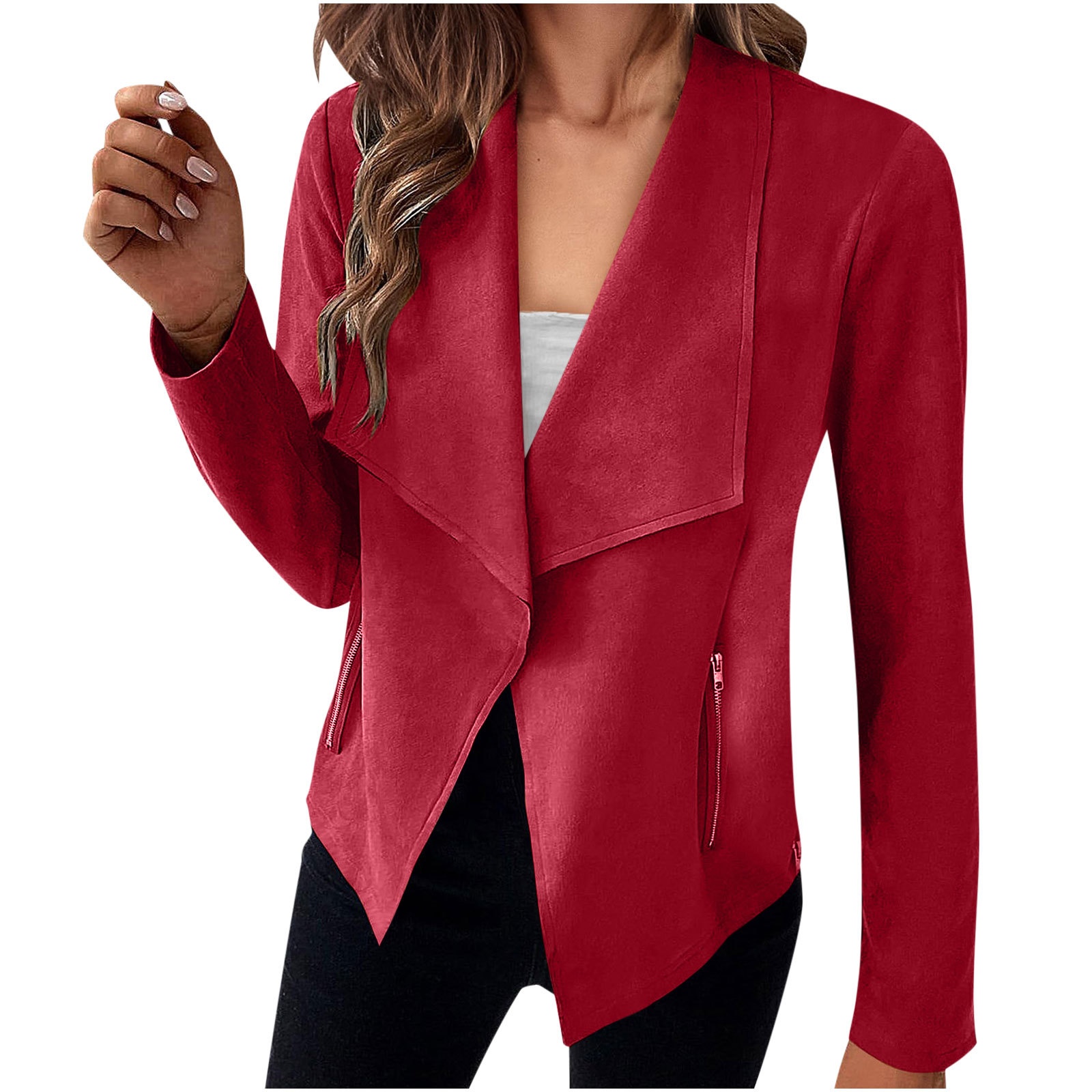 Elegant Women's Suede Blazer Solid Colour Classic Fitted Jacket_voghion.com