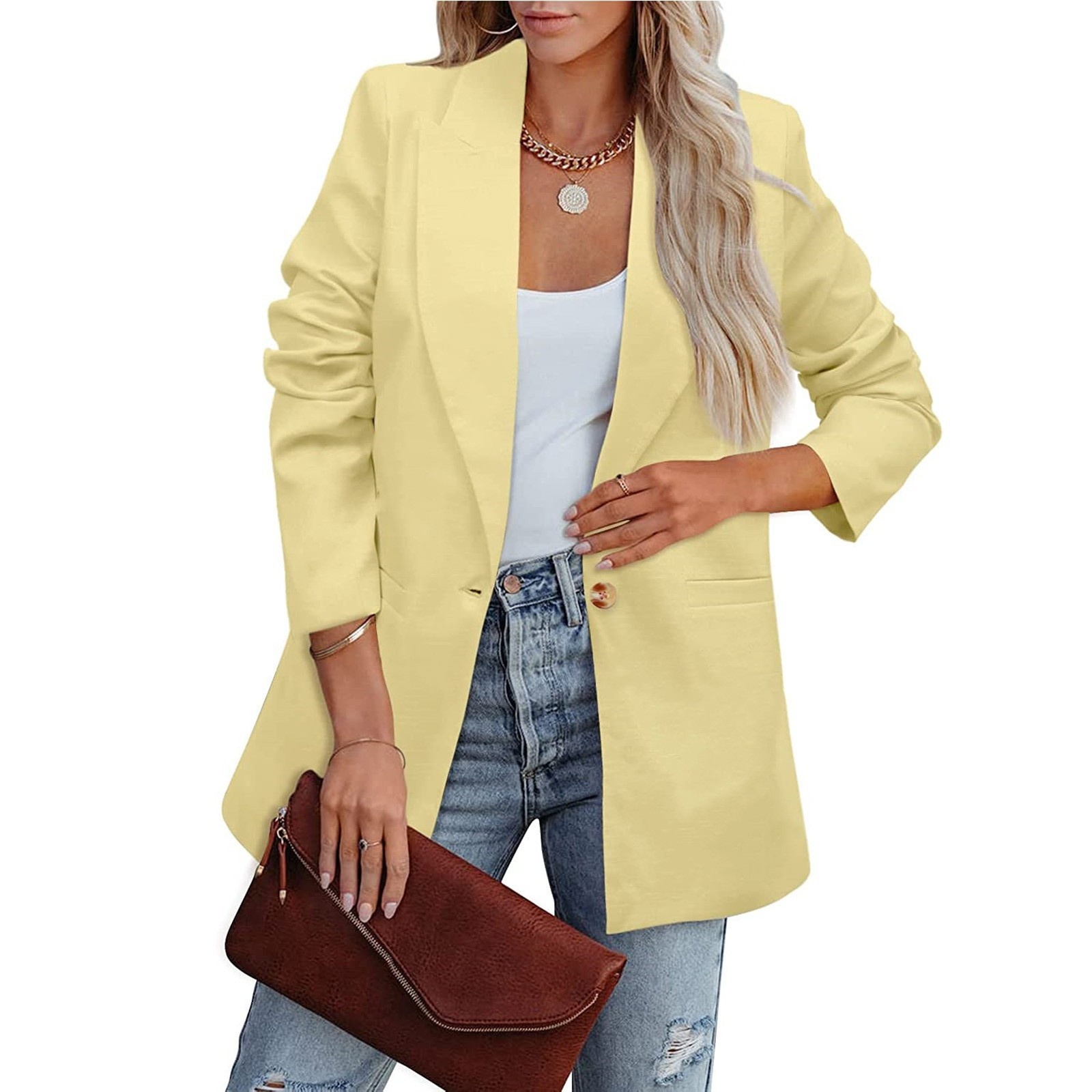 Blazer donna casual maniche lunghe tinta unita stile ufficio_voghion.com