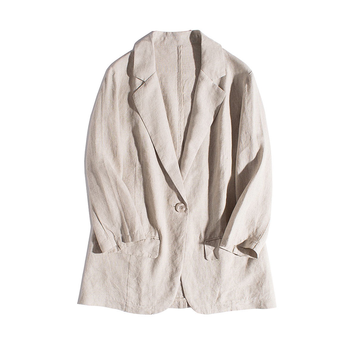 Blazer décontracté en pur lin pour femme coupe ample_voghion.com
