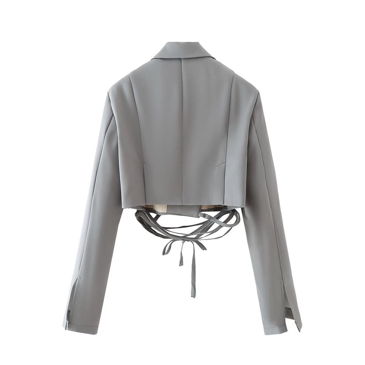 Damen Blazer Im Koreanischen Stil Mit Taillenbindung Einfarbig_voghion.com