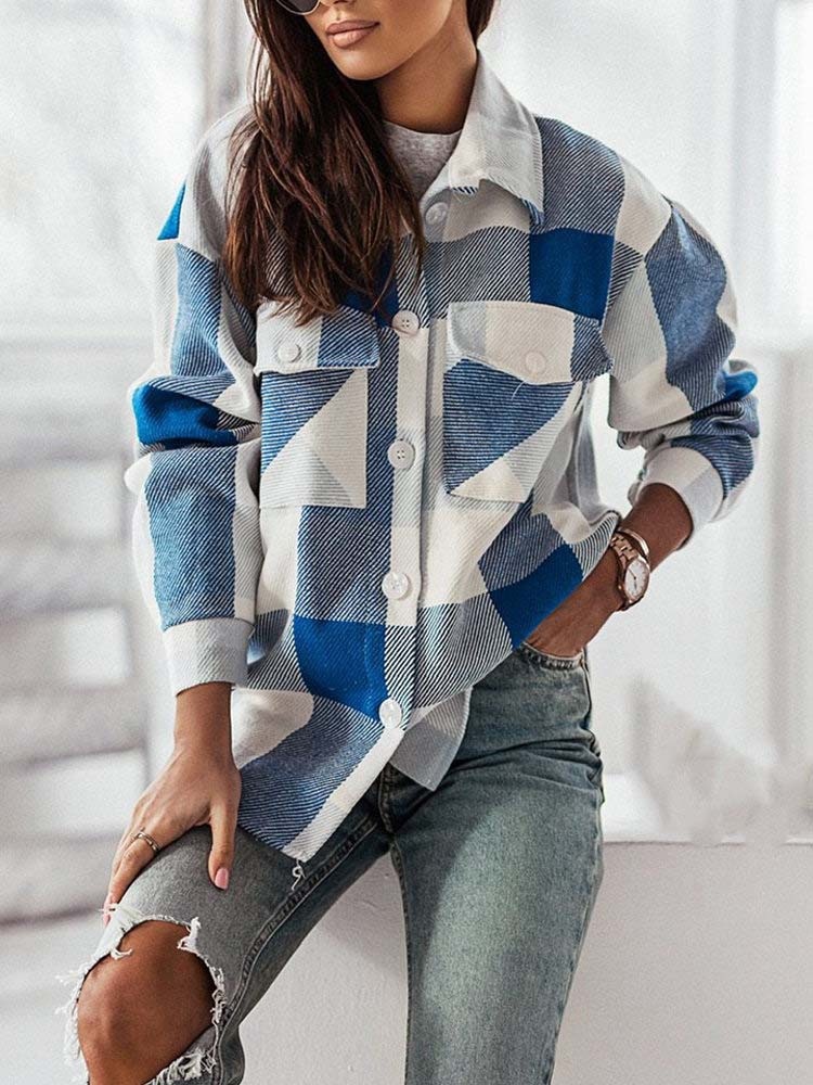 Stylish Women's Plaid Shirt Jacket Brushed Woolen Coat For Autumn_voghion.com