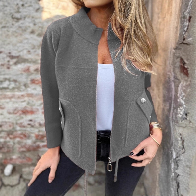 Europäischer und amerikanischer grenzüberschreitender Damenblazer für Herbst/Winter 2025: Lässiger Wollblazer mit Revers, Bindeband und Taschen._voghion.com
