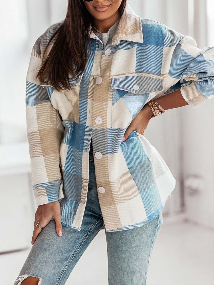 Stylish Women's Plaid Shirt Jacket Brushed Woolen Coat For Autumn_voghion.com