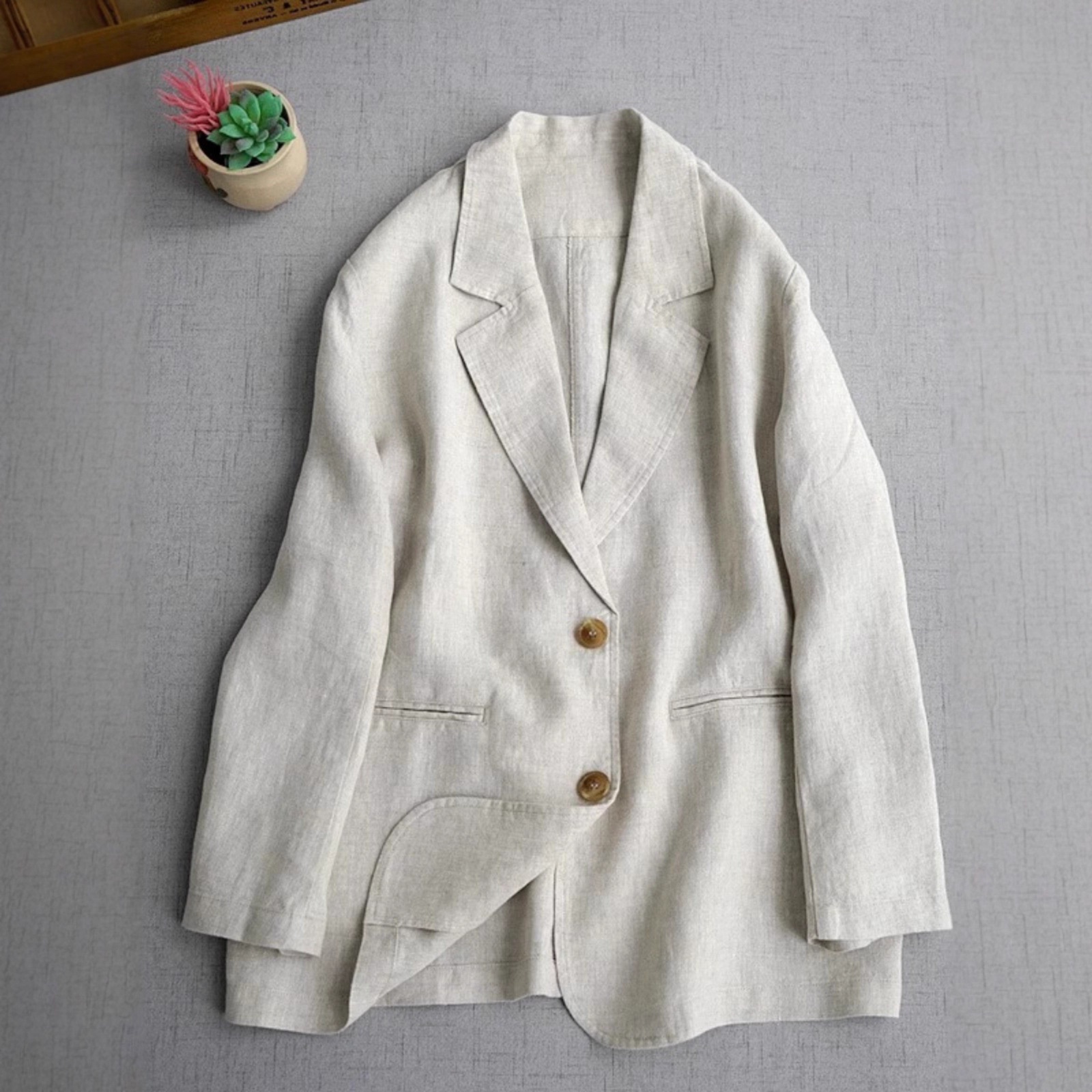 Italian High-End Simple Cotton Linen Long Sleeve Blazer For Women Spring Autumn Fashion Age-Reducing Casual Suit Jacket_voghion.com