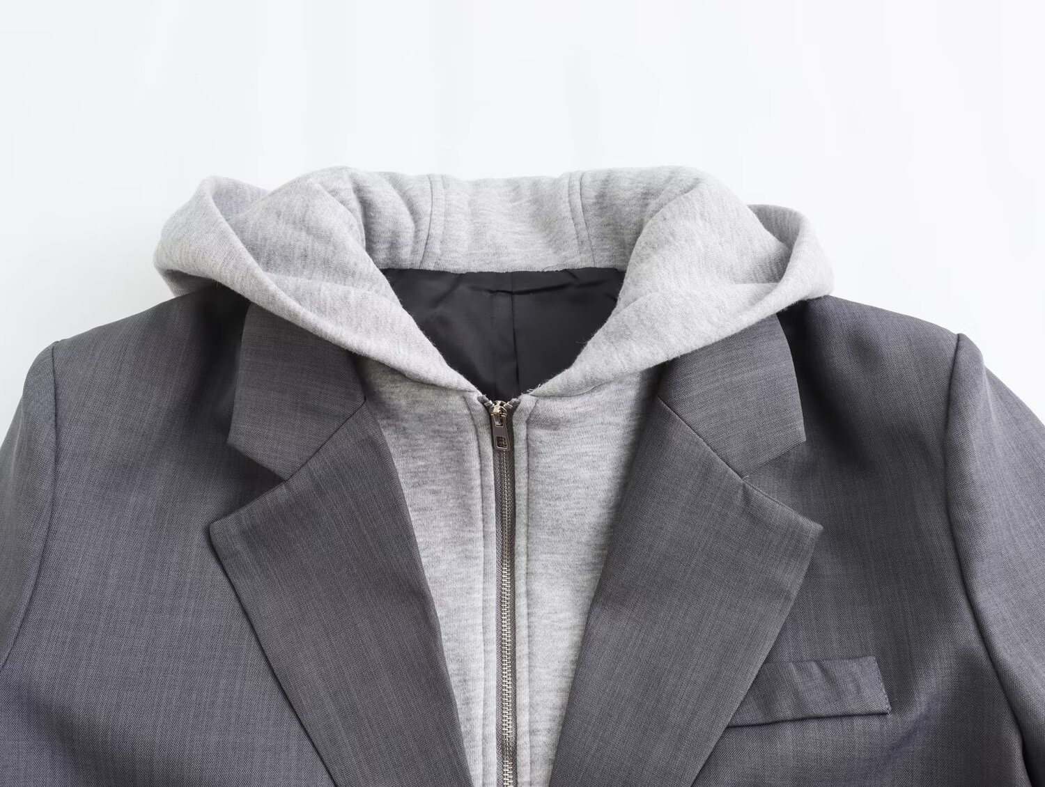Damen Blazer Mit Kapuze Im Patchwork Design Street Style_voghion.com