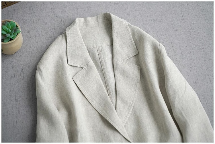 Blazer Donna Elegante In Misto Cotone E Lino A Maniche Lunghe_voghion.com