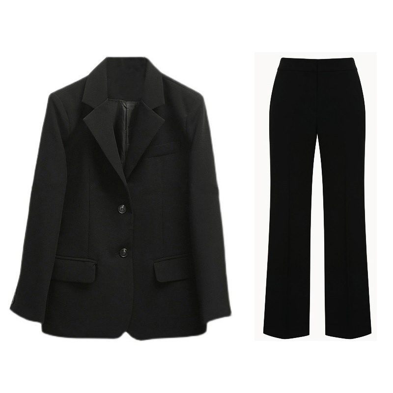 Women's Suit Set For Spring Autumn, College Student Interview And Presentation Outfit, Black Blazer, Formal Professional_voghion.com