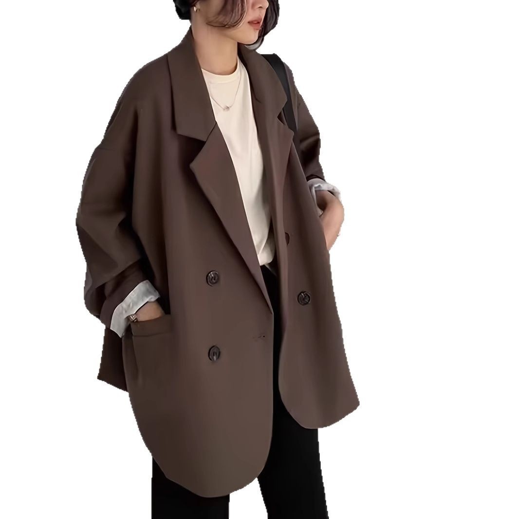 Blazer casual da donna Primavera/Autunno 2025, nuovo stile street, semplice, ampio, colore caffè, taglia piccola_voghion.com