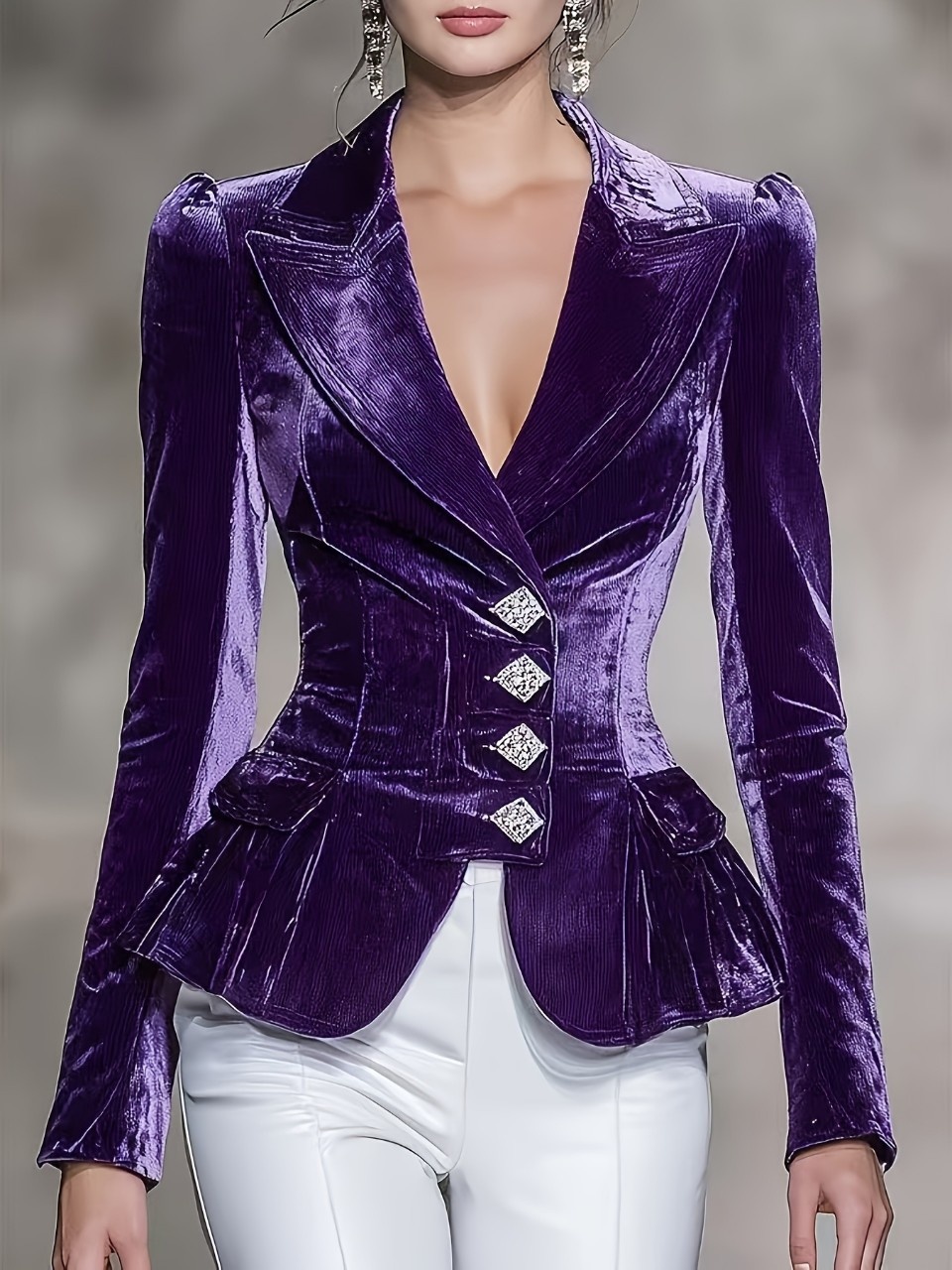Blazer in velluto da donna taglio sfiancato stile vintage_voghion.com