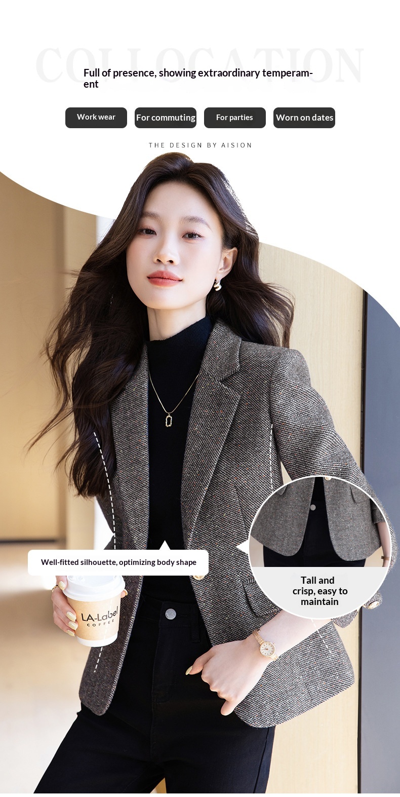 Blazer marrone in lana da donna stile chic autunno inverno_voghion.com