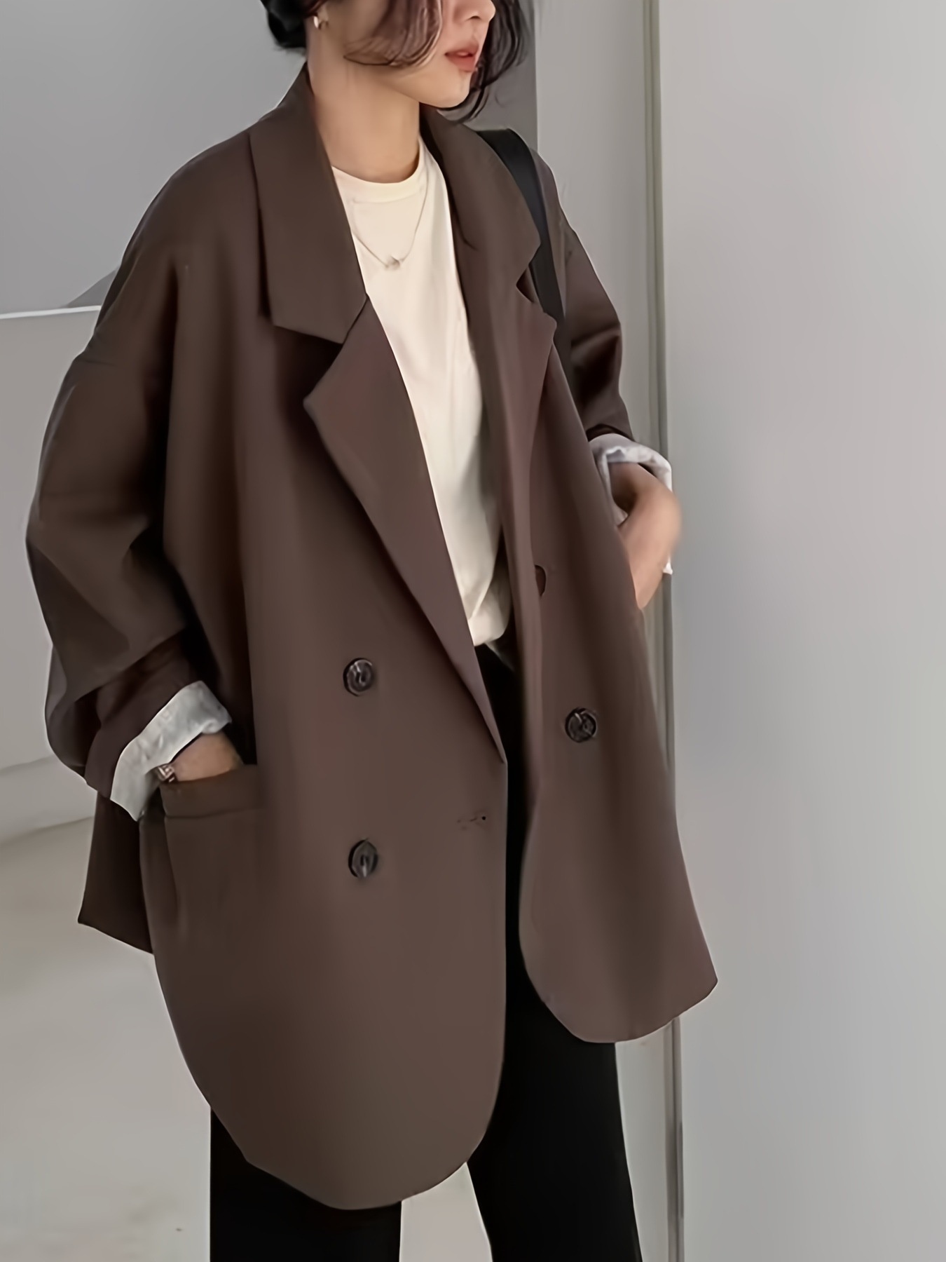 Blazer casual da donna color caffè per stile urbano primavera_voghion.com