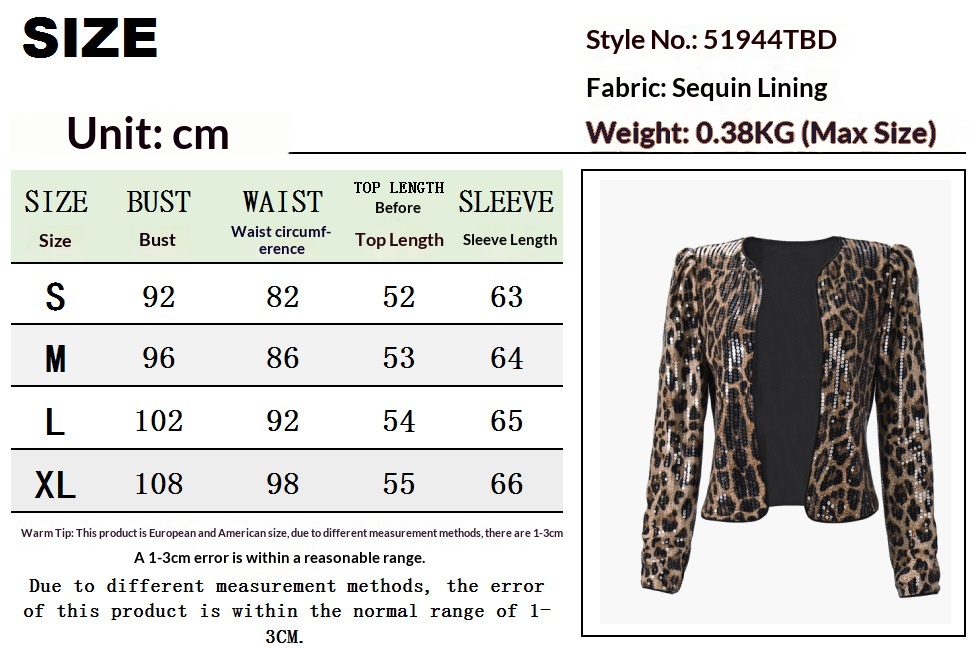 Leopard Print Sequin Blazer For Women Long Sleeve Outerwear_voghion.com