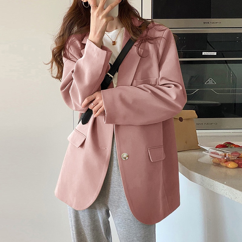 Pink Blazer 2022, Drapey, Suitable Spring, Autumn, Winter, Petite Chic Women's Suit, Casual And Versatile For Commuting_voghion.com