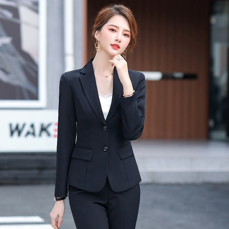 New Spring Collection Long-sleeve Set For Women, Formal Interview Attire, Slim-fit Black Blazer, Women's Suit_voghion.com