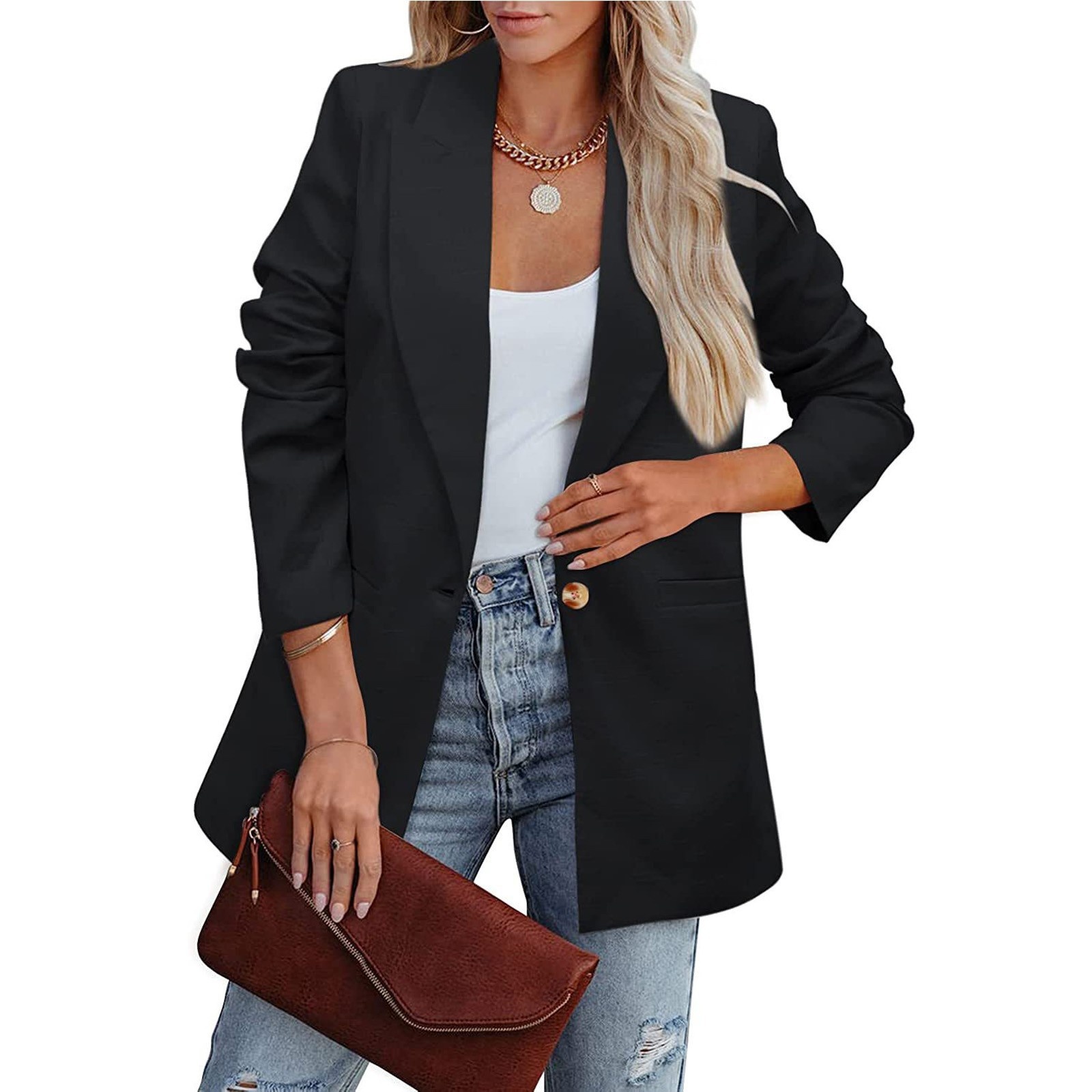 Blazer donna casual maniche lunghe tinta unita stile ufficio_voghion.com