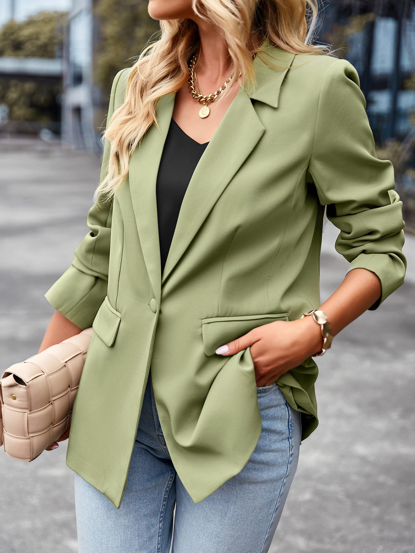 Blazer casual a maniche corte 2025, giacca versatile per l'inverno, ideale per abiti formali professionali da donna con design patchwork._voghion.com